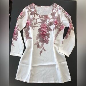 T- Shirt style silky WHITE Jewelneck, tunic, mini dress chemise, Coverup SZ 14